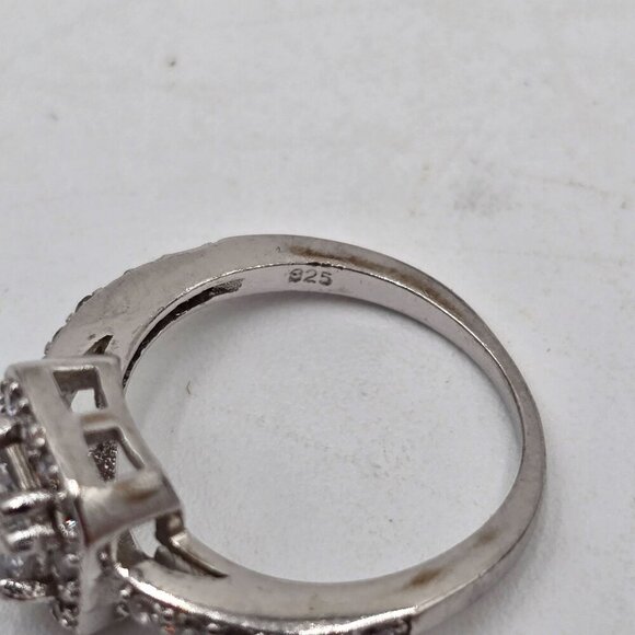 Sterling Silver 925 Halo Engagement Ring Size 3.75 Cushion Cut Cubic Zirconia - Picture 2 of 8